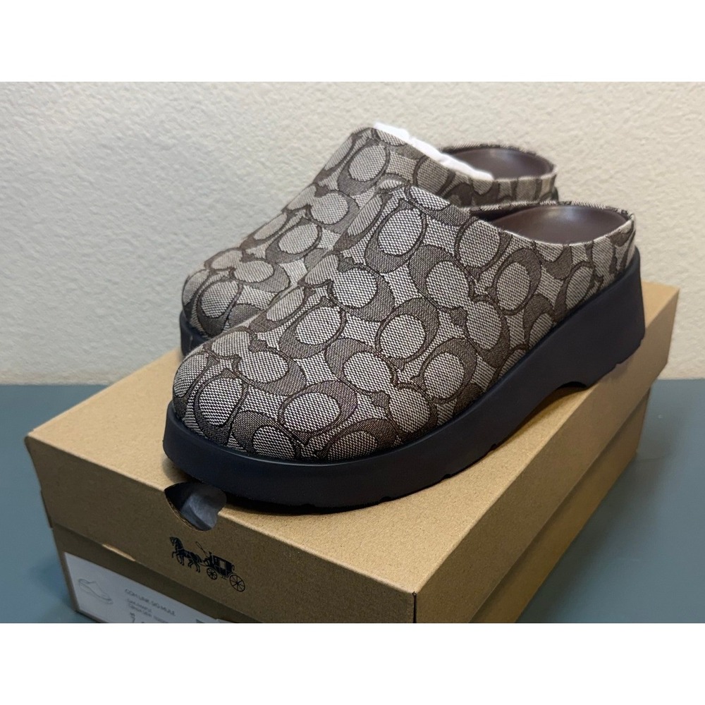 Coach Link Signature Mule Oak Maple Monogram Platform Clog CBN24 Womens 7B New